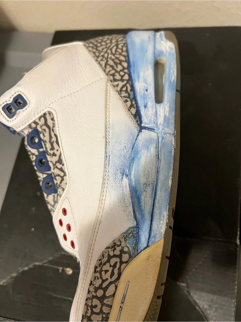 Nike White/Blue/Red Air Jordan 3 Men’s Sneakers with Elephant Print Accents